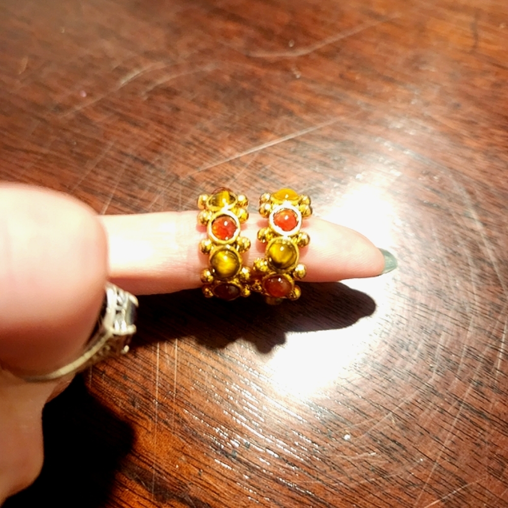R.J. Graziano Vintage Tiger's Eye & Red Cabochon Stone Earrings